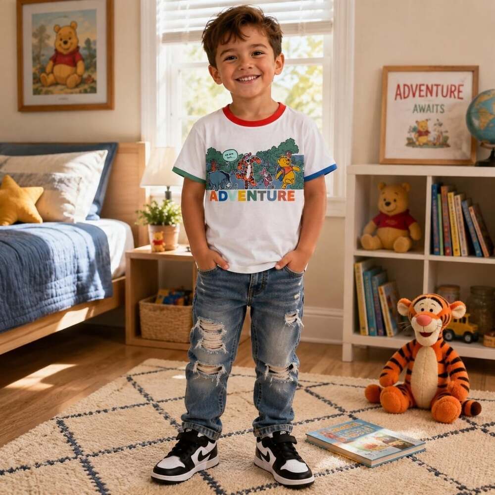 Disney Winnie the Pooh Adventure Graphic Ringer T-Shirt Size 5T